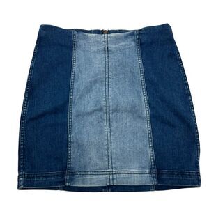 Free People Micro Mini Jean Skirt 10 M Denim Stretch BOHO Festival Blue Bodycon